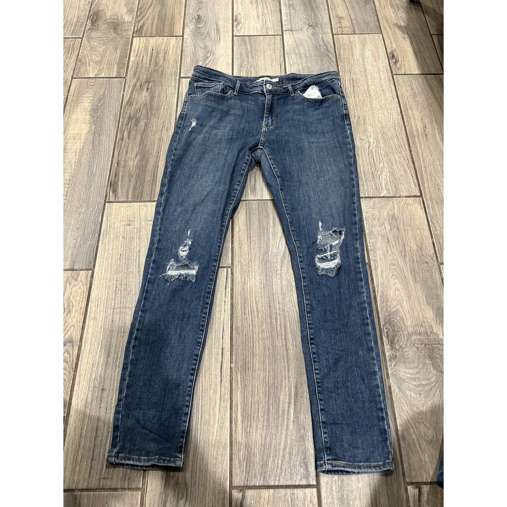 Levi's 711 Skinny Women's Jeans W32 L30‎ Dark Wash Ripped Distressed Blue Denim